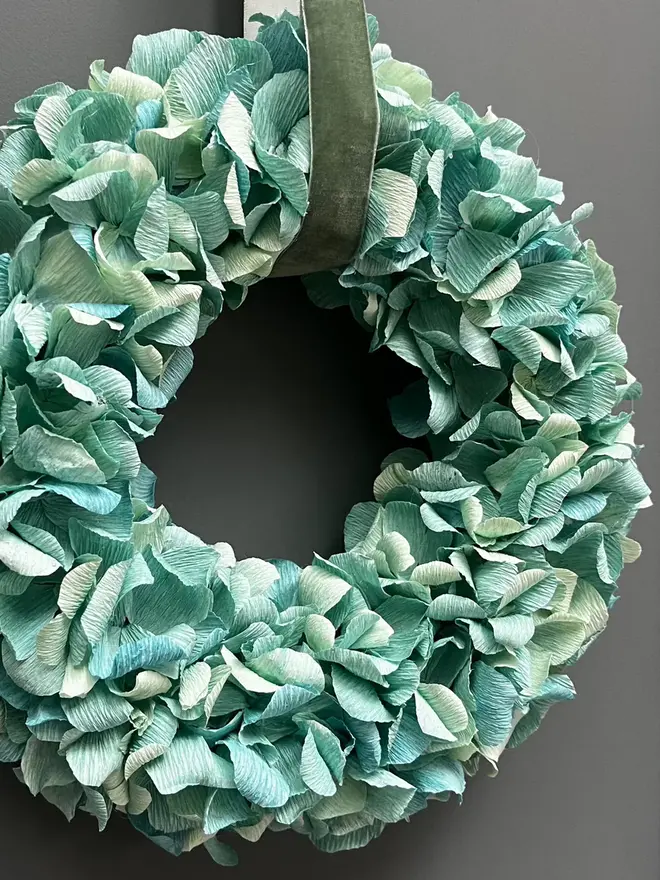 Turquoise Crepe Paper Christmas Wreath