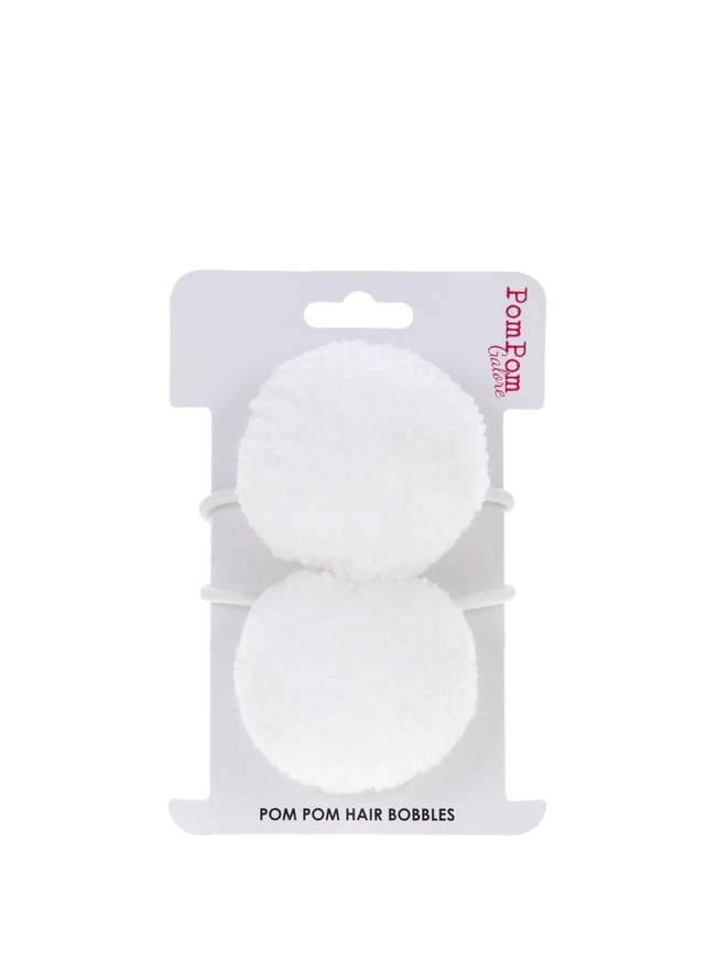 pom pom hair bobble elastic set of 2 4cm white