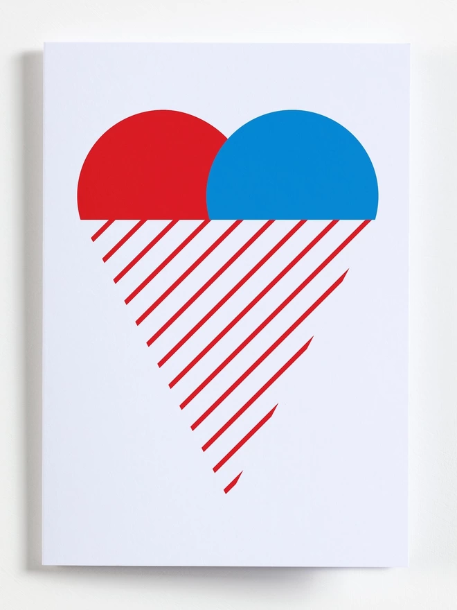 Greeting card with an illustration of an icecream in the shape of a heart