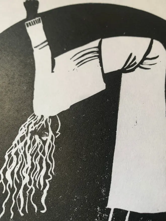 yoga linocut print susan bradley forward fold