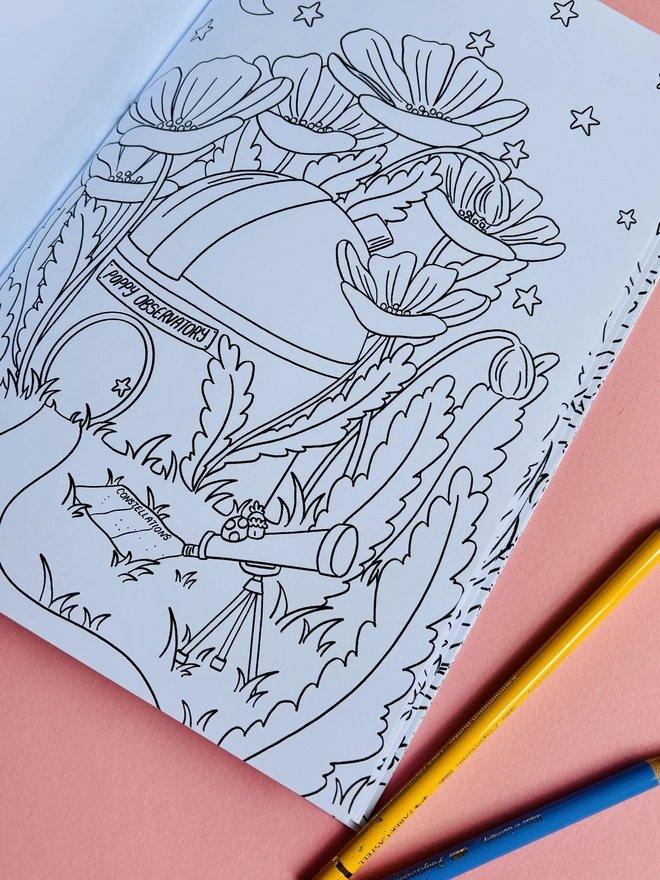 Hand drawn fantasy fairy colouring book with bold easy to colour designs. Tiny homes and cosy scenes for creative kids and adults. A4 size suitable for alcohol markers and felt tips. Ideal stocking fillers