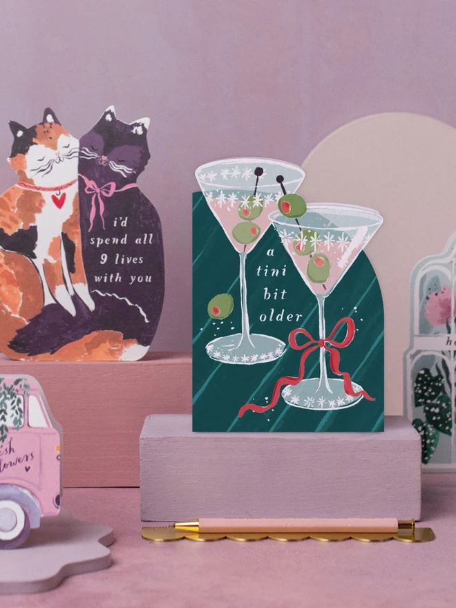 Tini Bit Older Martini Birthday Card styled with other Sister Paper Co greeting cards