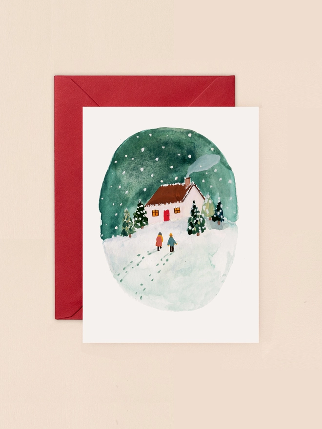 Snowy Winter House Scene Mini Christmas Card