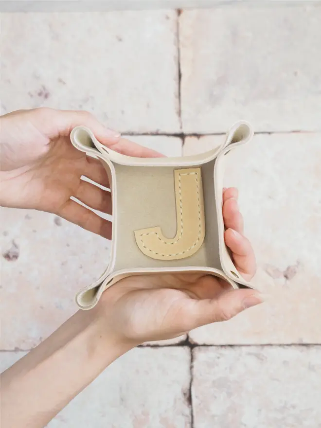 Mini leather trinket tray with personalised letter