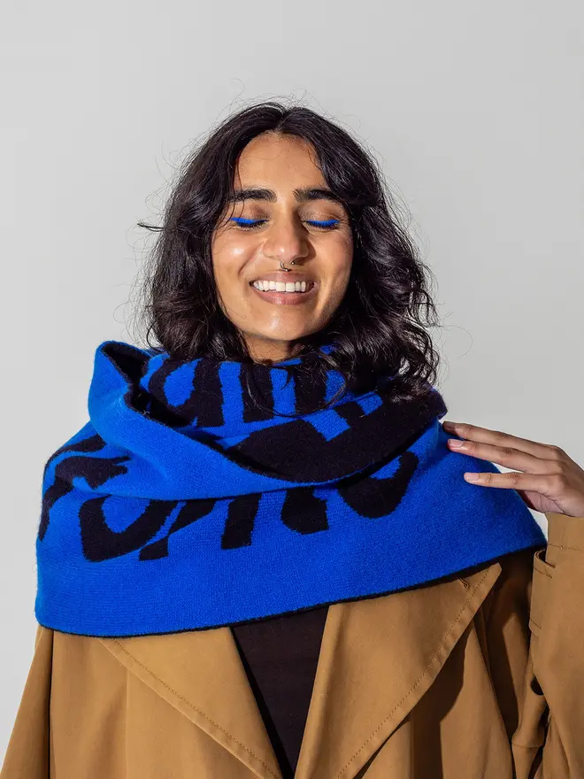 Klein and navy Liberté Egalité Sororité scarf