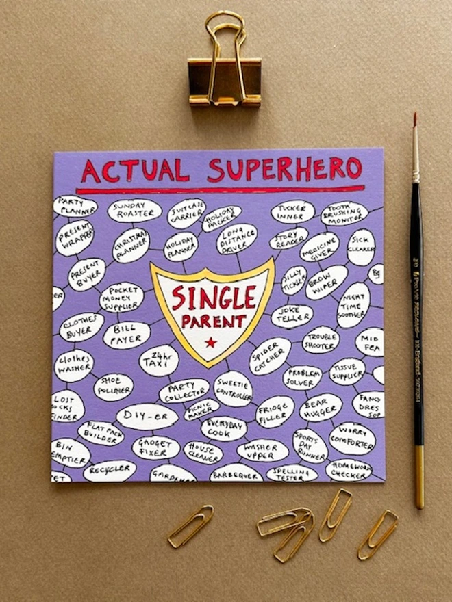 'Actual Superhero, Single Parent' Greetings Card