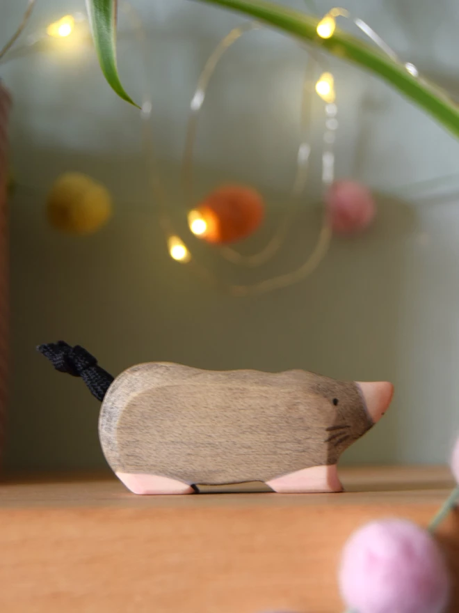 wooden toy mole on shelf