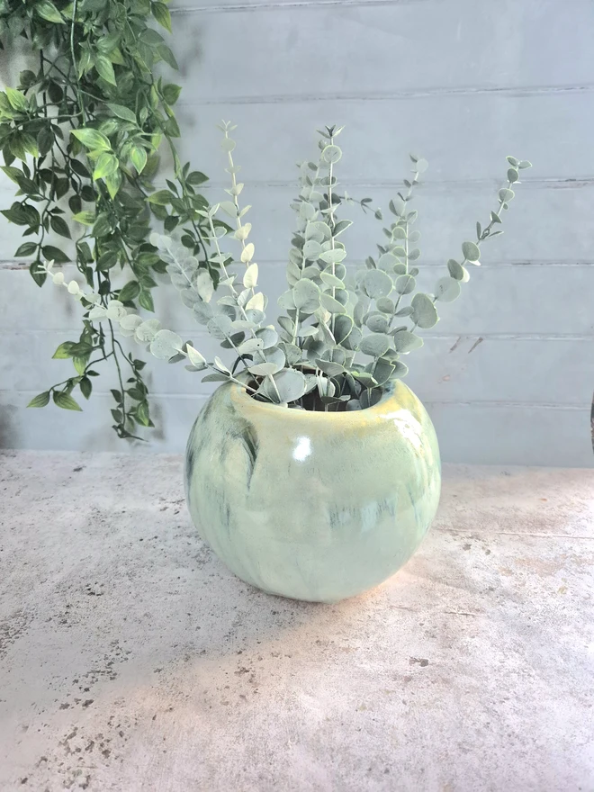 Large ceramic vase, large round vase, ceramic vase, pottery vase, Jenny Hopps Pottery, Green, turquoise, gift vase, christmas vase gift