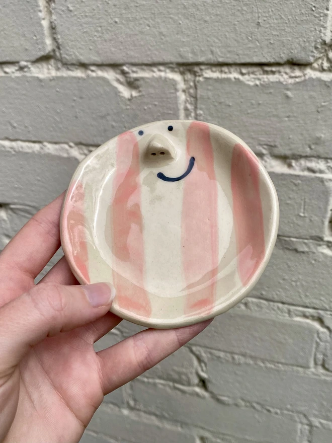 pink stripe trinket tray