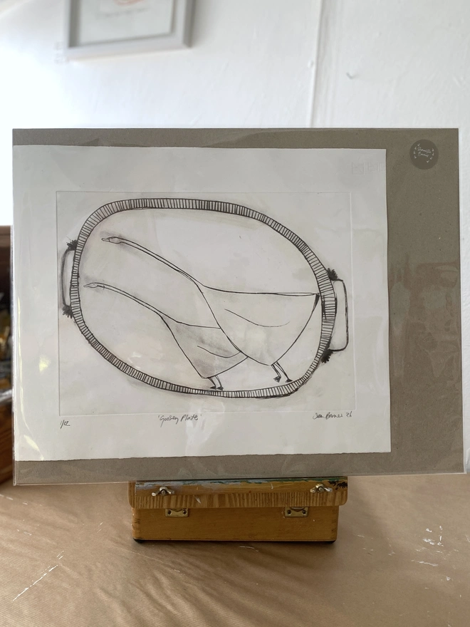'Goosey Plate'. Large Kitchen Orientated Drypoint Print by Samantha Barnes
