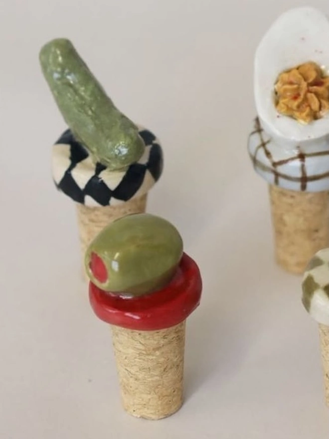 pickle and olive ceramic bottle stoppers