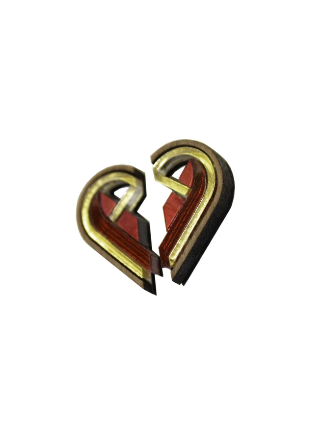 red hald heart earring