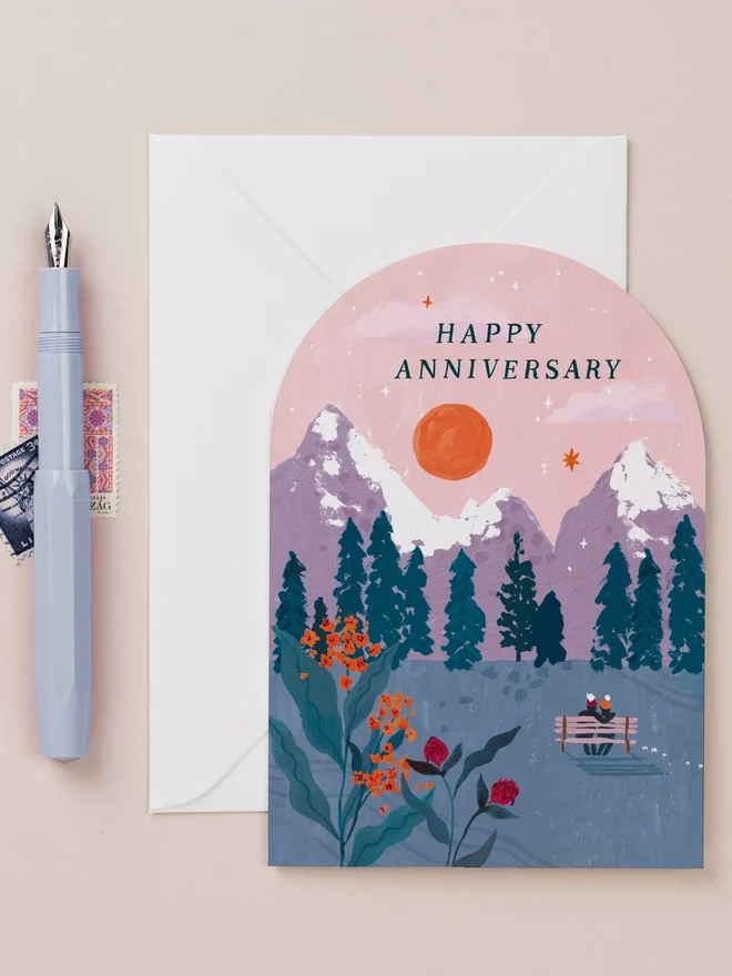 Anniversary Sunset Card by Sister Paper Co with a white envelope