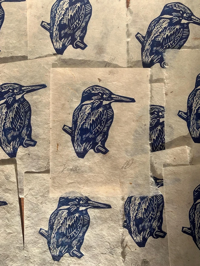Lino Print Kingfisher On Handmade Paper
