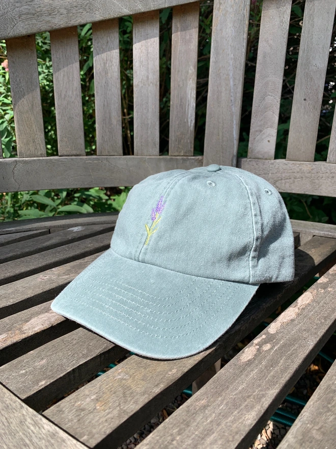 Vintage Canvas Sage Green Cap with Lavender Design