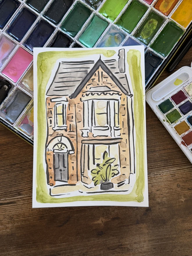 House Portrait personalised bbrown and red