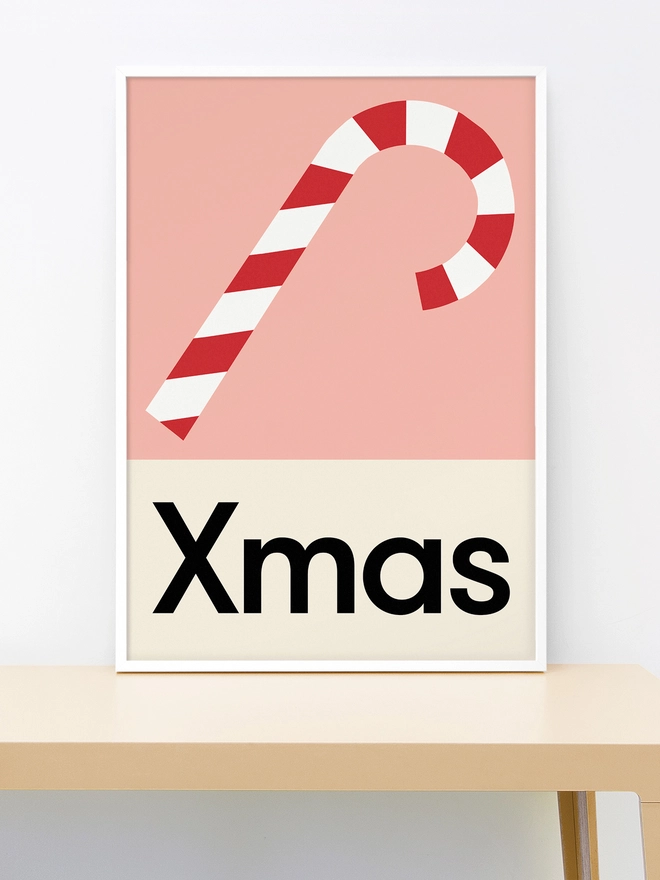 illustrated candy cane wall print with word Xmas