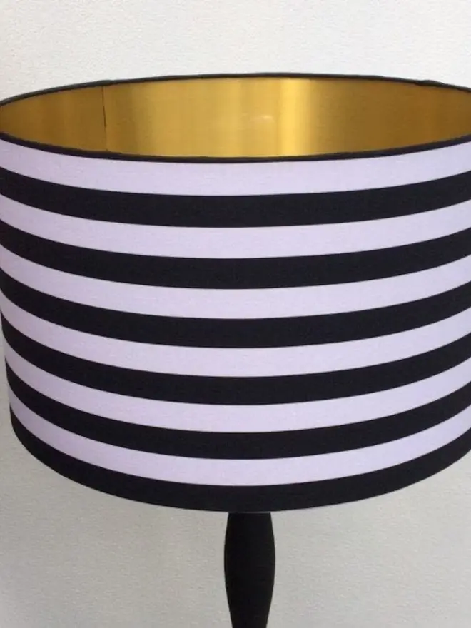 Monochrome Stripped Lampshade With Gold Lining