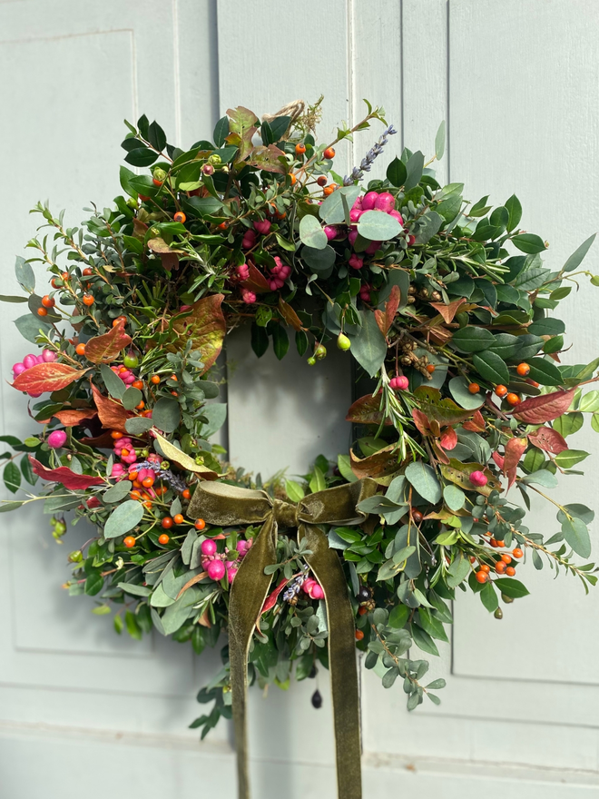 Autumn Sunset Fresh Wreath with Pink Berries