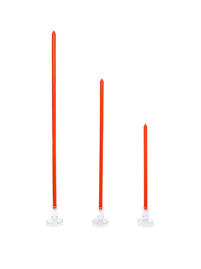 tomato tapered candle pair