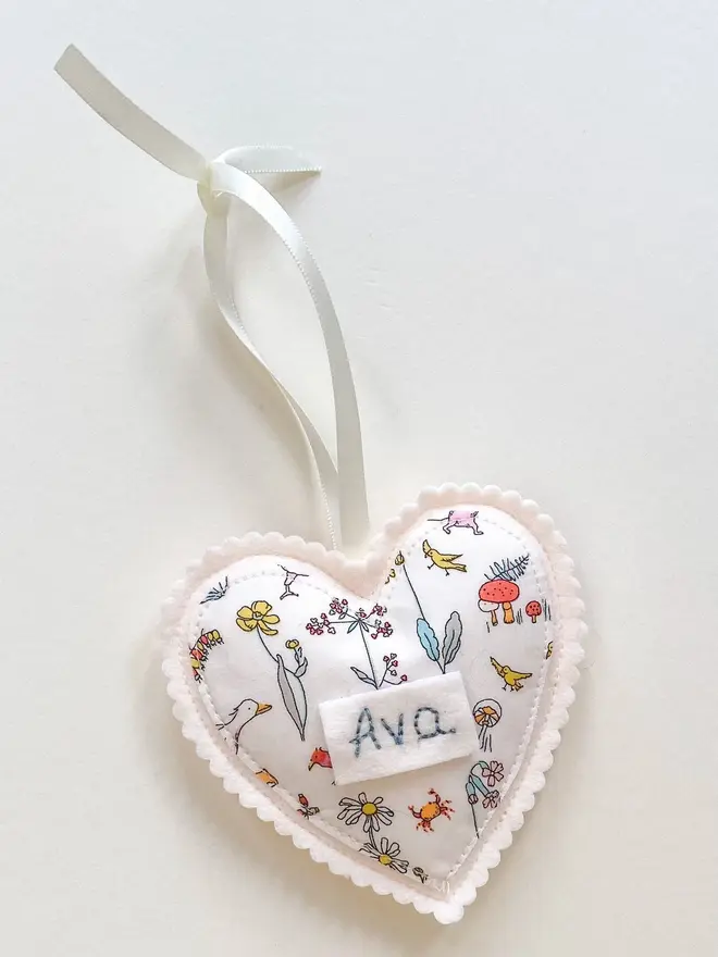 Personalised Liberty Fabric Hanging Heart