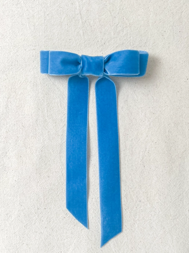 Teal blue velvet hair bow for girls