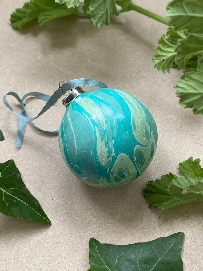 Hand-marbled ceramic bauble