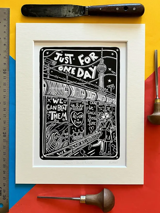 david bowie heroes lyric lino print