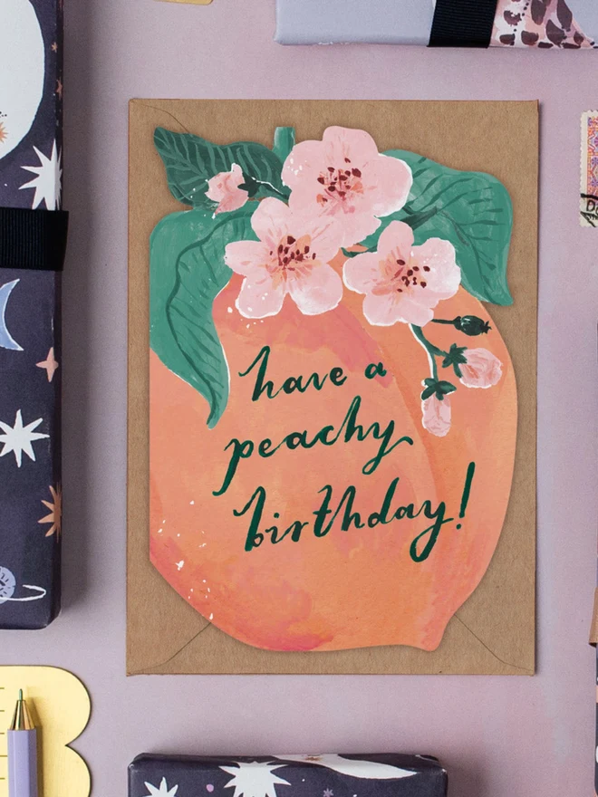 Peachy Birthday Card styled with other Sister Paper Co greeting cards
