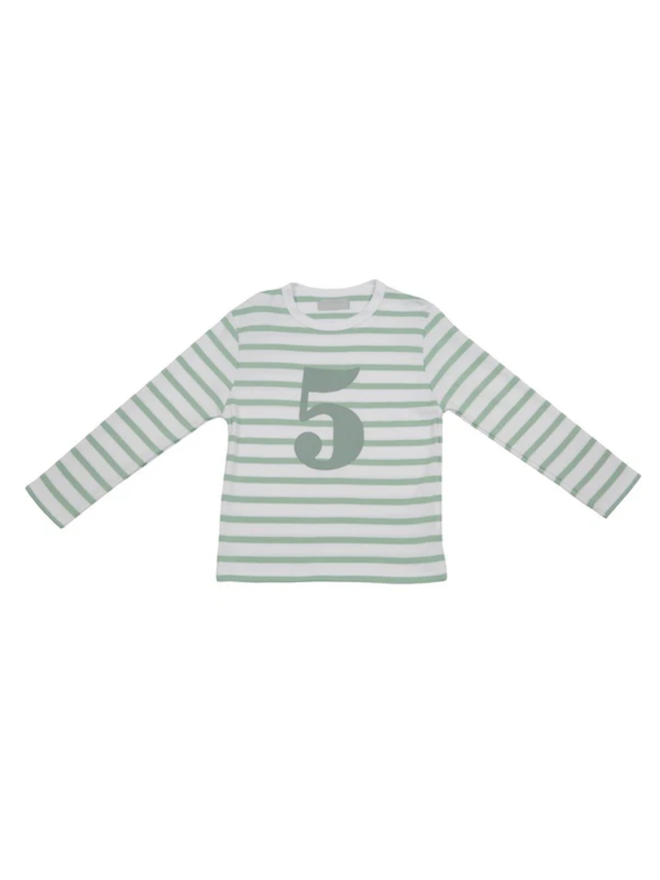 Seafoam & White Breton Striped Number 5 T Shirt