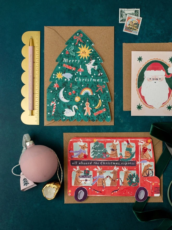 Tree Shape Christmas Card styled with other Sister Paper Co greeting cards