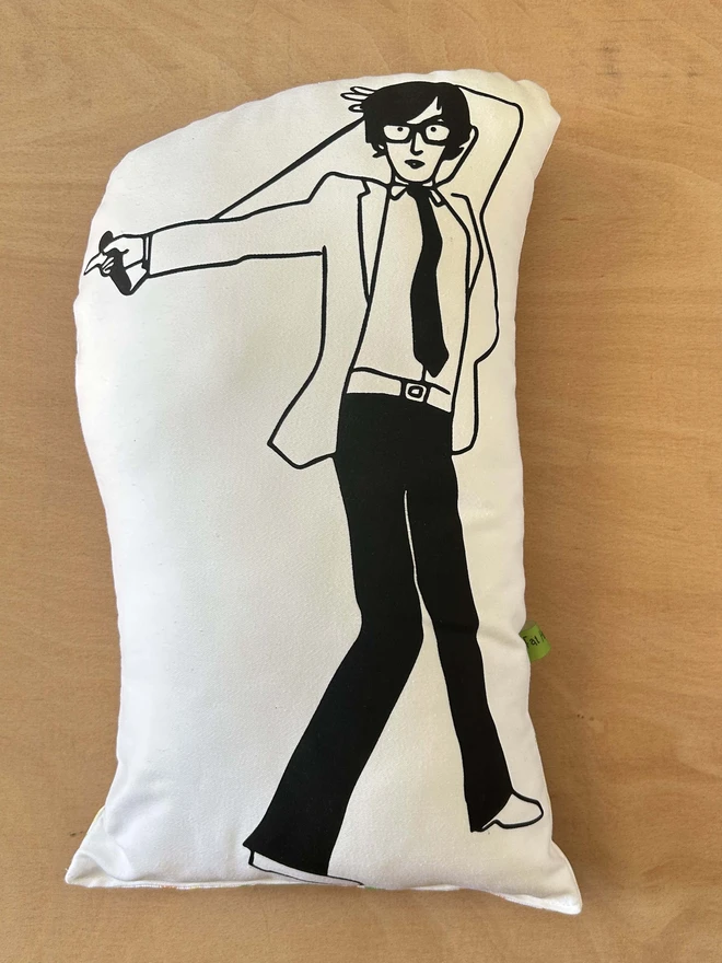Illustrated cushion featuring Jarvis Cocker