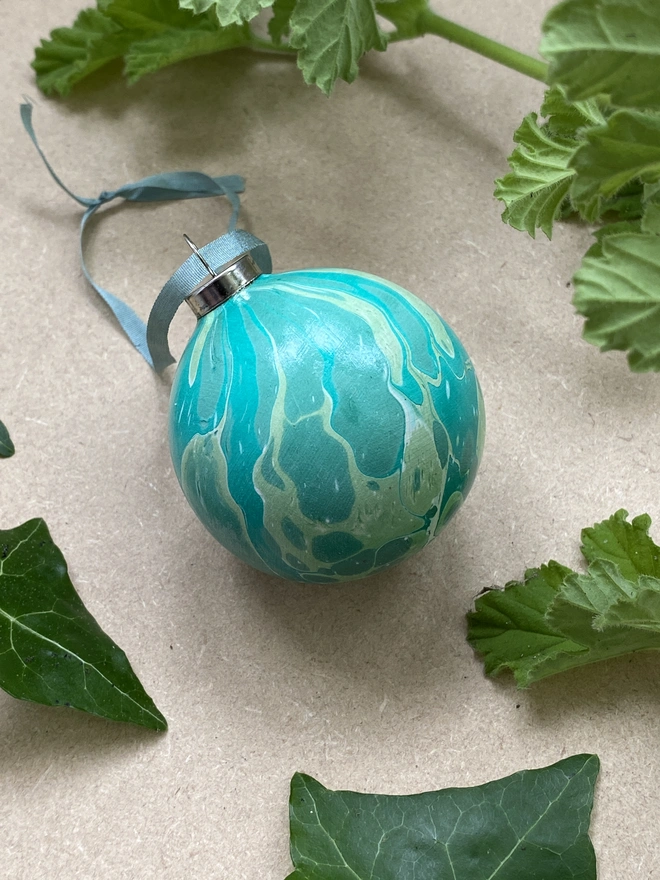 Hand-marbled ceramic bauble