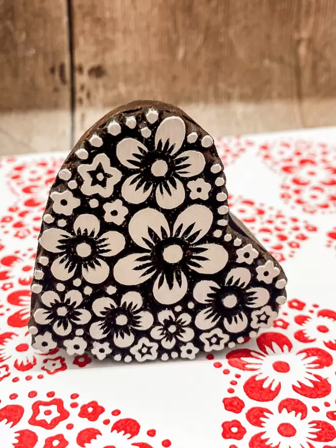 Indian Wooden Printing Block for Valentines Block Printing Flower Heart Design
