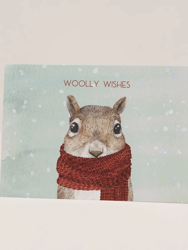 'Woolly Wishes Squirrel' Christmas Card