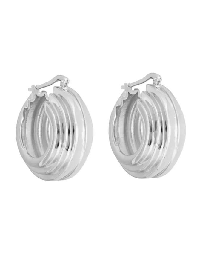 Loel Silver Triple Ridge Hoop Earrings