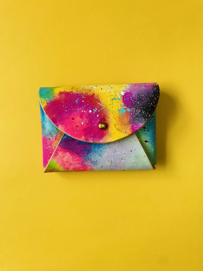 colourful hand painted purse with fastening
