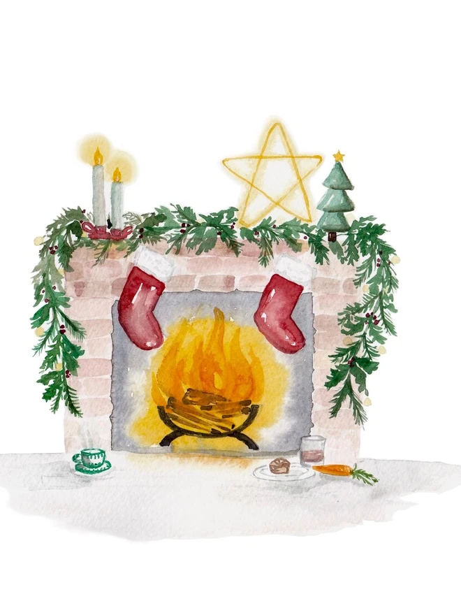 Christmas Tree Watercolour Christmas Greeting Card 