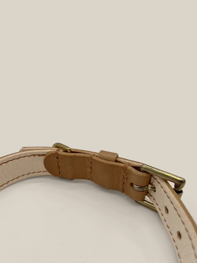 close up of stitching on dog collar