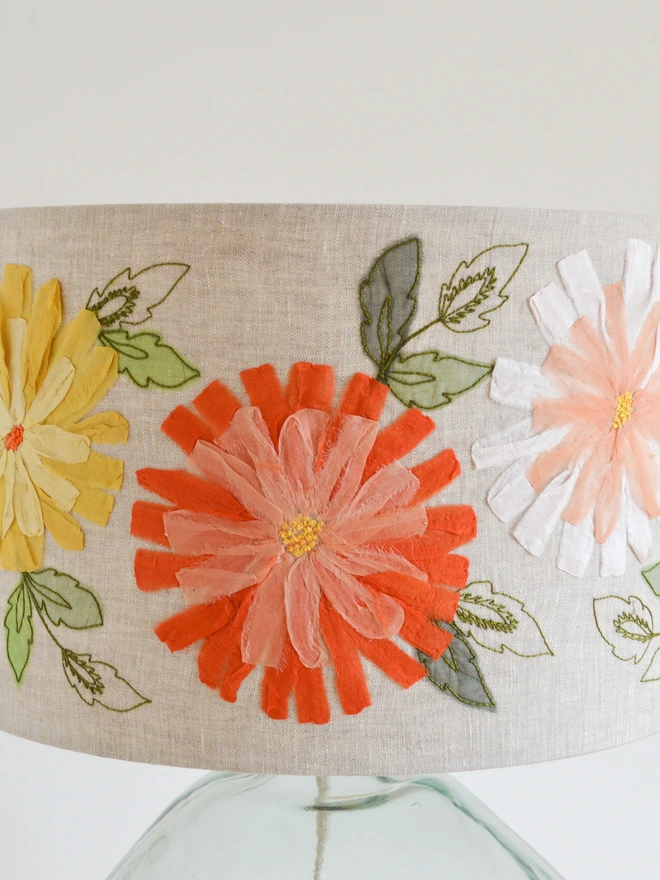 Pink Floral Embroidered Lampshade