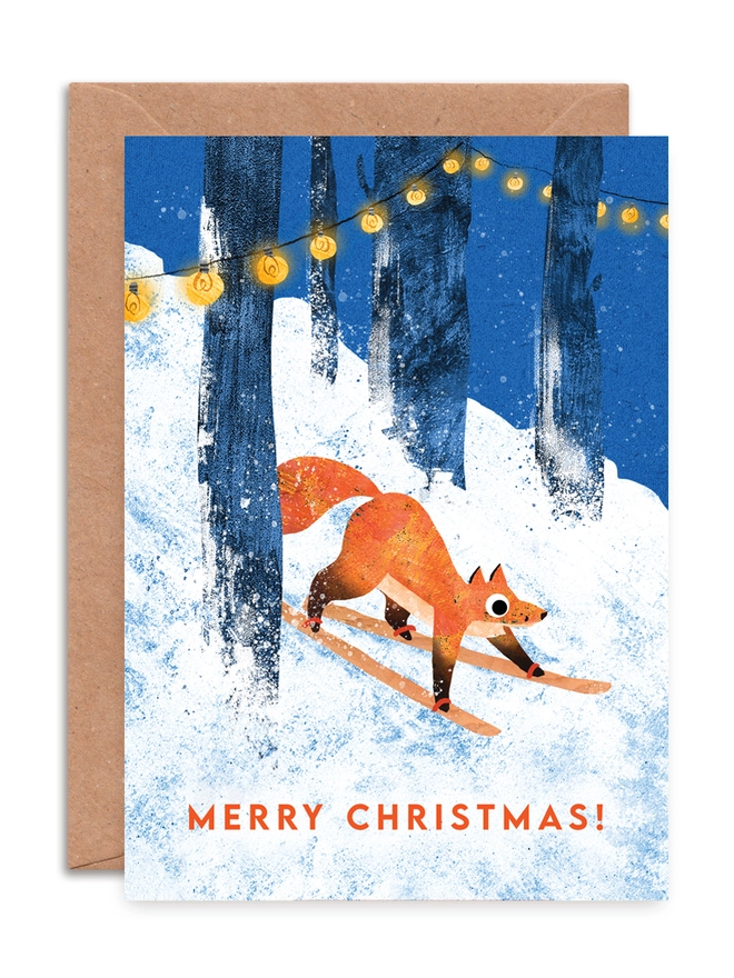snow animal skiing penguin fox bear rabbit greeting card pack set multipack winter christmas holiday
