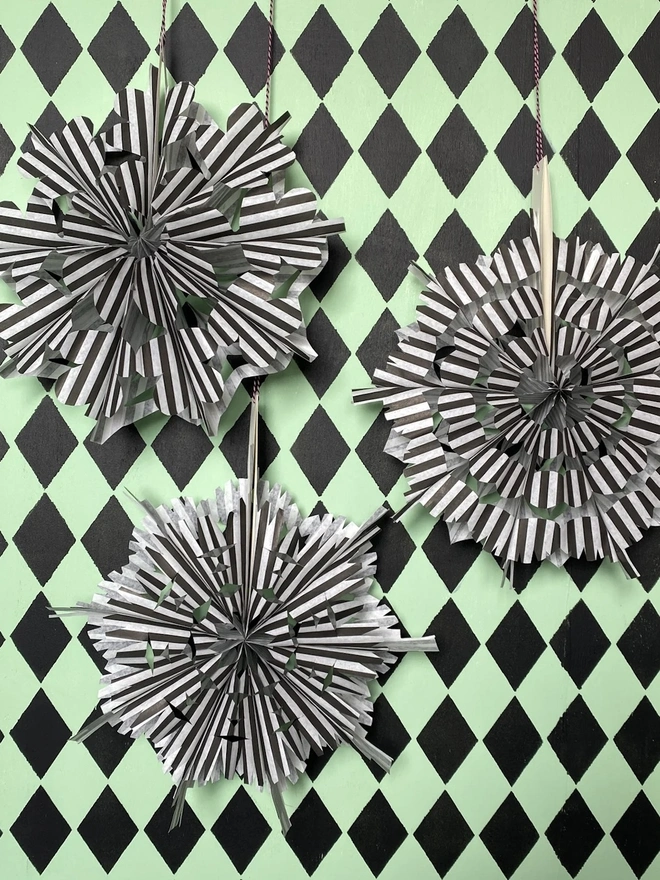 Black And White Stripe Paper Bag Fan DIY Kit (Set of 3)