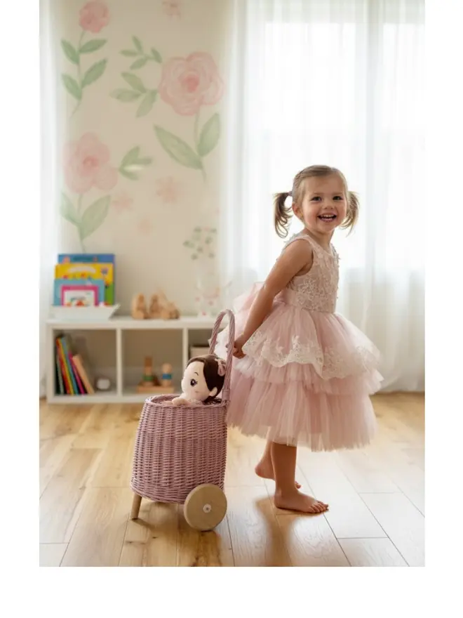 Light Pink Wicker Trolley