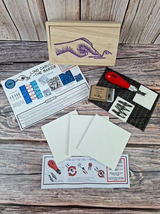 Lino carving and printing on fabric kit using versacraft ink stamp pads