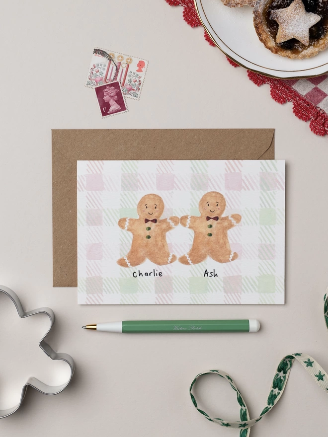 Personalised Gingerbread Couple Christmas Card