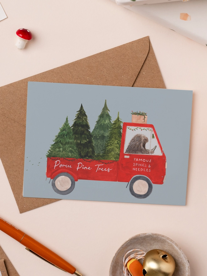Porcupine Pun Christmas card