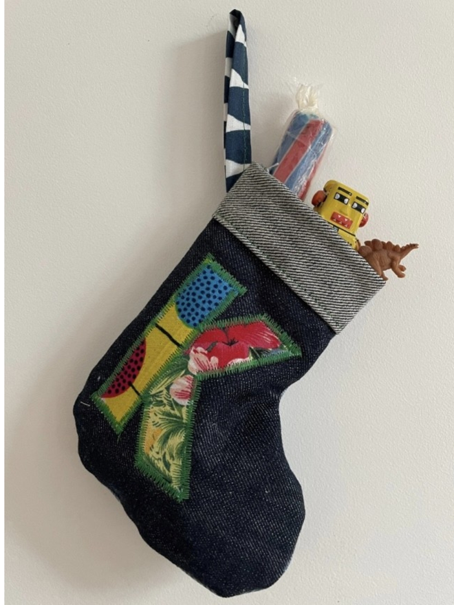 Mini Personalised Denim Christmas Stocking