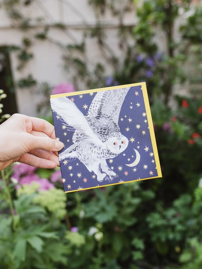 Starry Snowy Owl Greetings Card