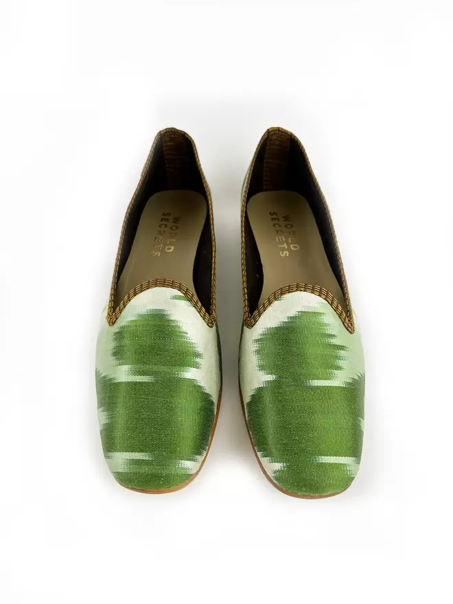 Green Tulip Ikat Silk Flat Shoe 