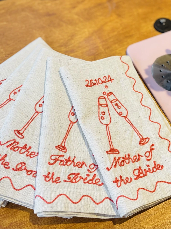 Embroidered Personalised Wedding Napkins - Top Table